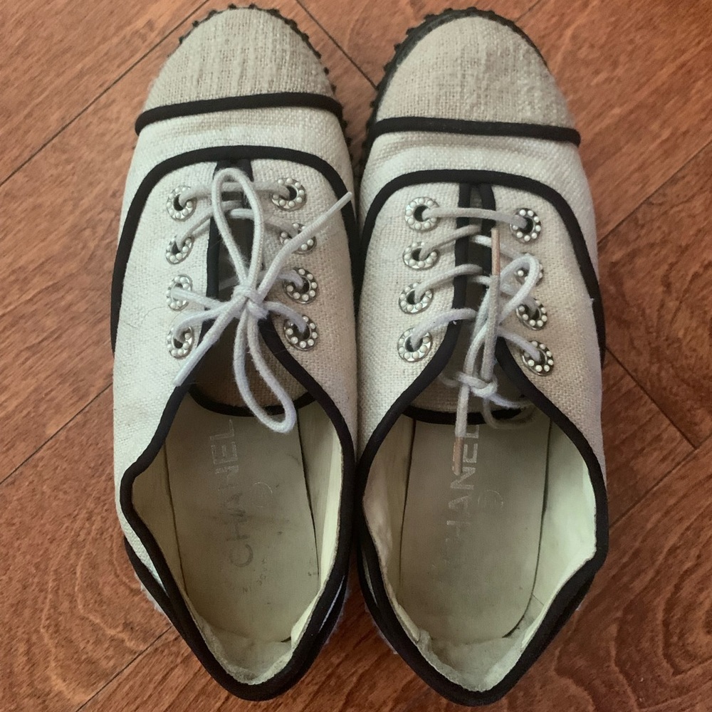 CHANEL Canvas and Pearl CC Lace ups